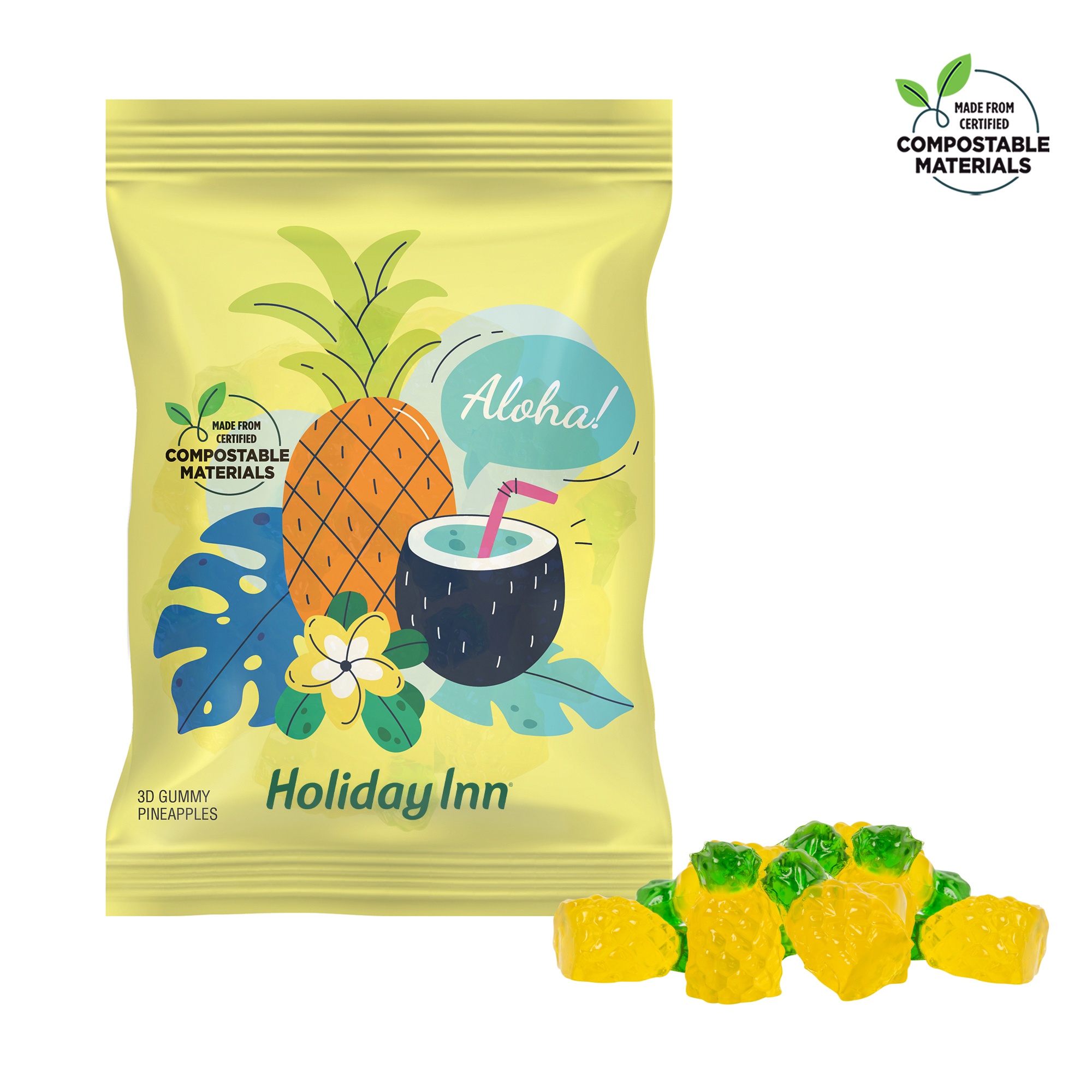 4 oz. ECO-Digibag™, Compostable & Full Color, 3D Gummy Pineapples 3
