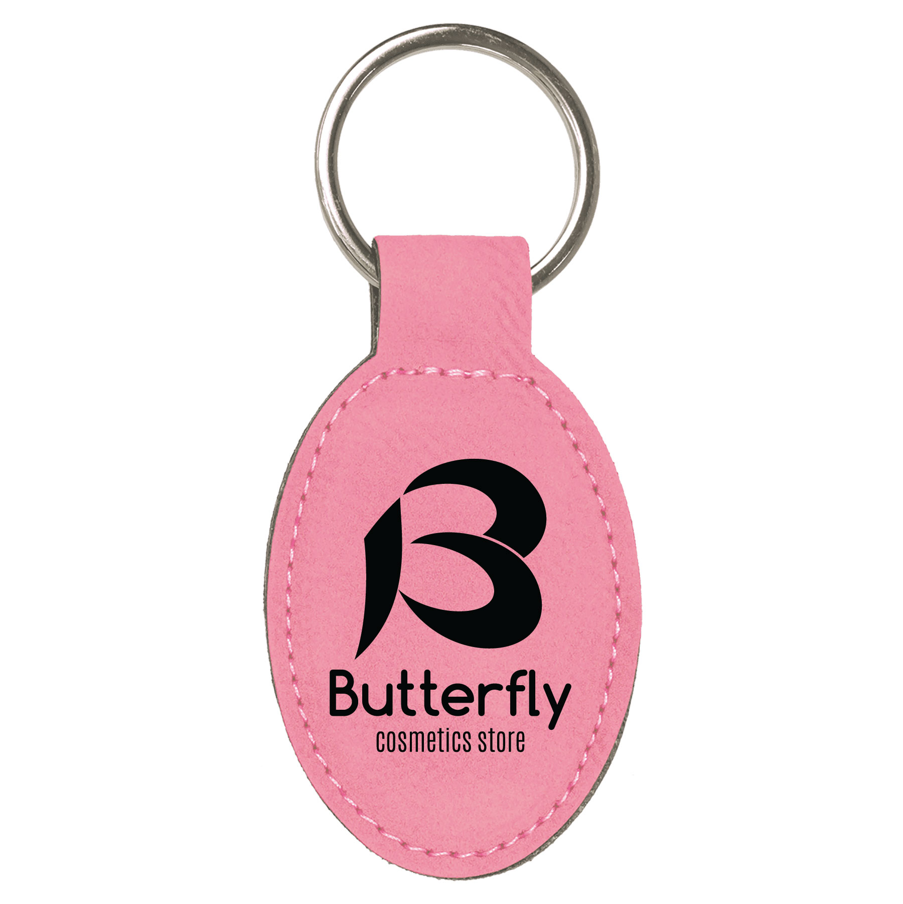 Pink Leatherette Oval Keychain 2
