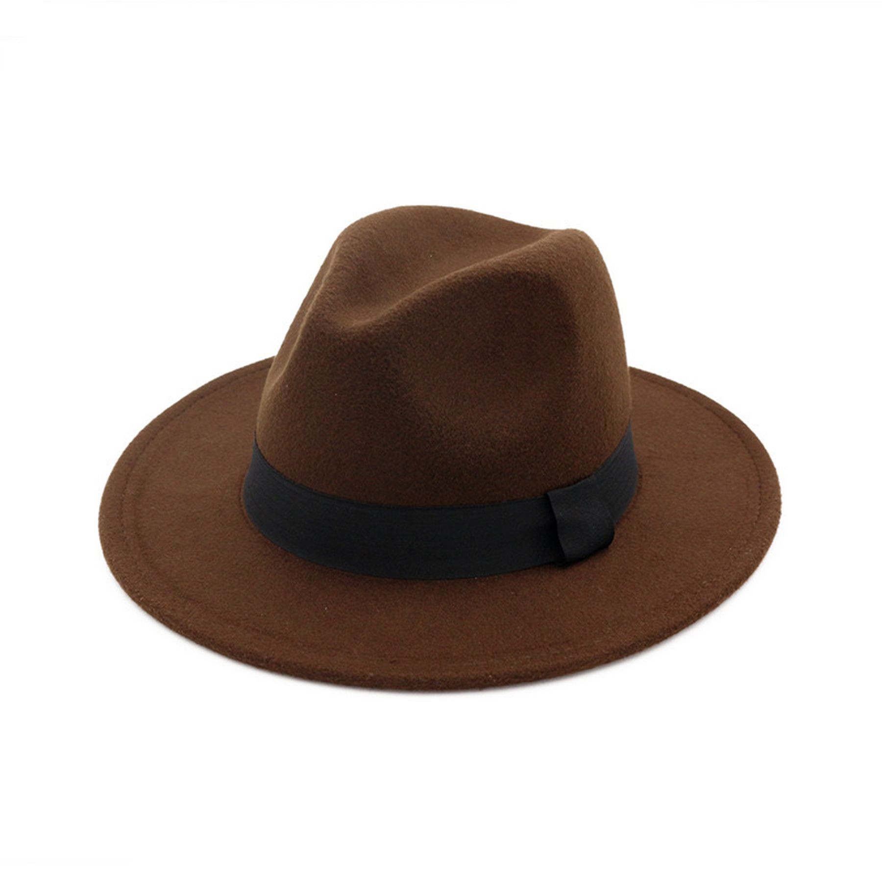 Classic Wide Brim Wool Felt Panama Fedora Hat Jaze Cap 4