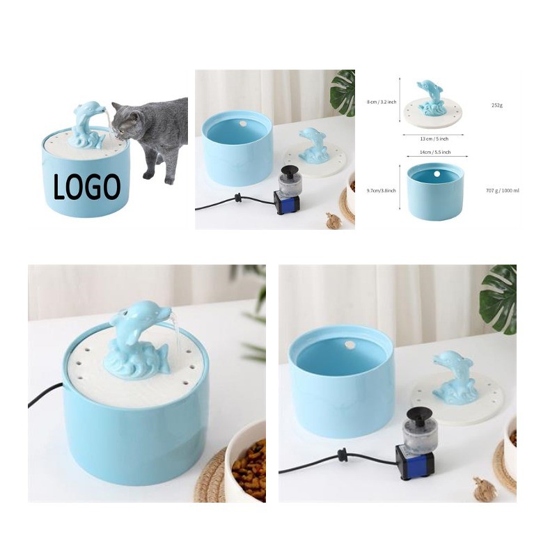 Custom 33 OZ. Ceramic Auto Running Pet Cat Water Fountain