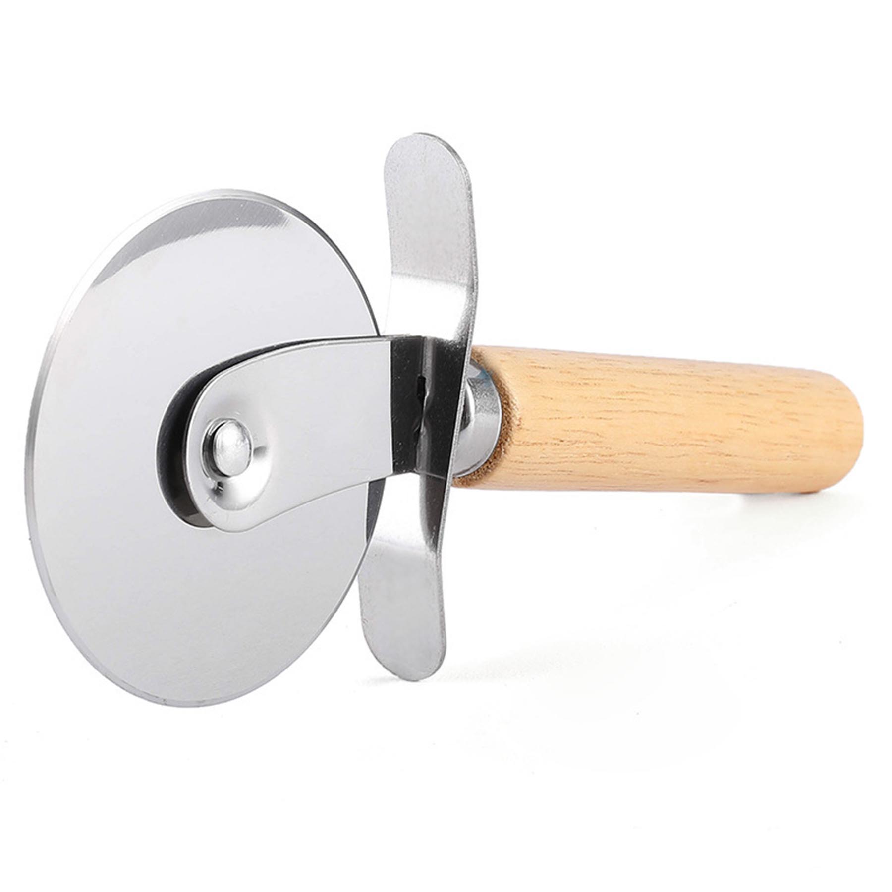 Wooden Handle Stainless Steel Pastry Pizza Cutter Wheel Slicer 2