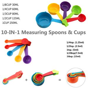 Assorted Color 10 In 1 Plastic Measuring Cup And Spoon Set With Volume Mark 2