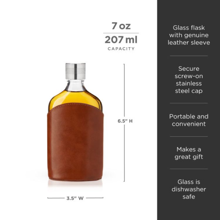 Viski® Parker Leather-Wrapped Glass Flask 10