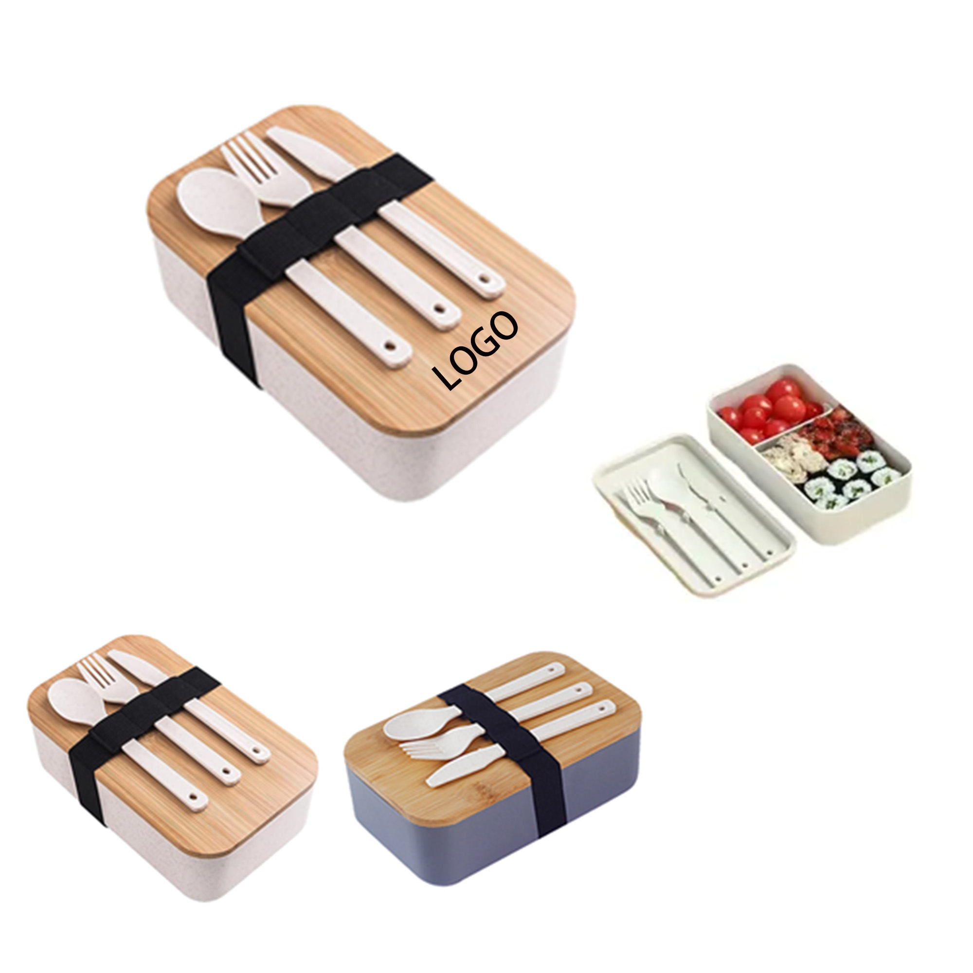 Japanese Bamboo Lid Lunch Box with Utensils 2