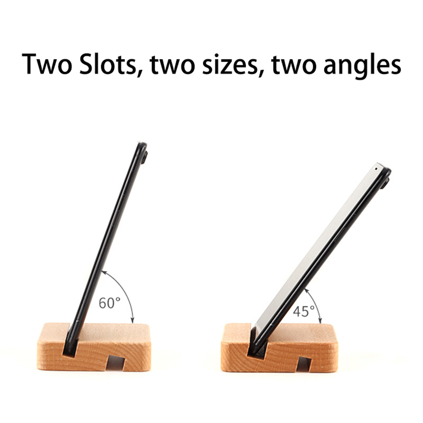 Dual Slots Wooden Cell Phone Pad Stand 2