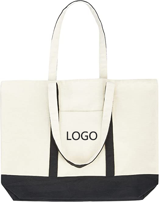 Extra Large Canvas Tote Bag / Inner Zipper Pocket, custom tote bag with logo imprint 2