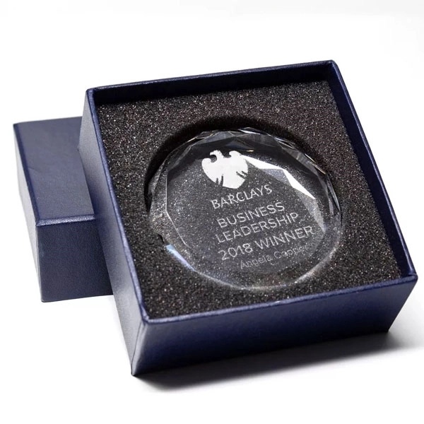 Faceted Optical Crystal Round Paperweight 1