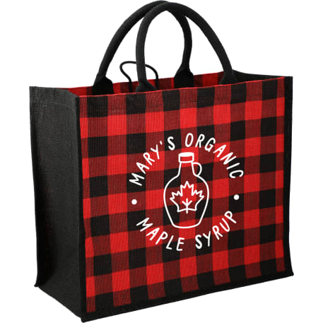 Buffalo Plaid Printed Jute Tote 22