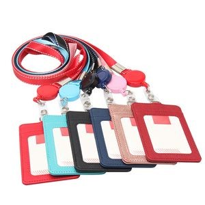 Retractable Lanyard 3 Pockets Dual Side PU Leather Card Holder 10