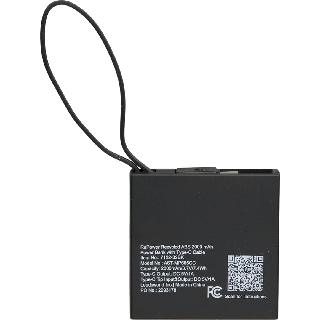 Recycled ABS 2000 mAh Power Bank with Type-C Cable 7