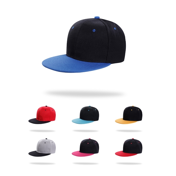 Stock 2-Tone Polyester 6 Panel Cap, Flat Visor, Snapback 11