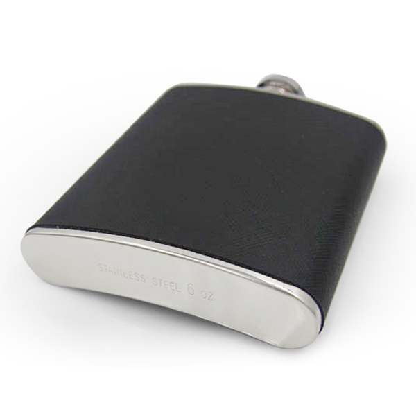 Leather Cover Stainless Steel Hip Flask 6oz 2