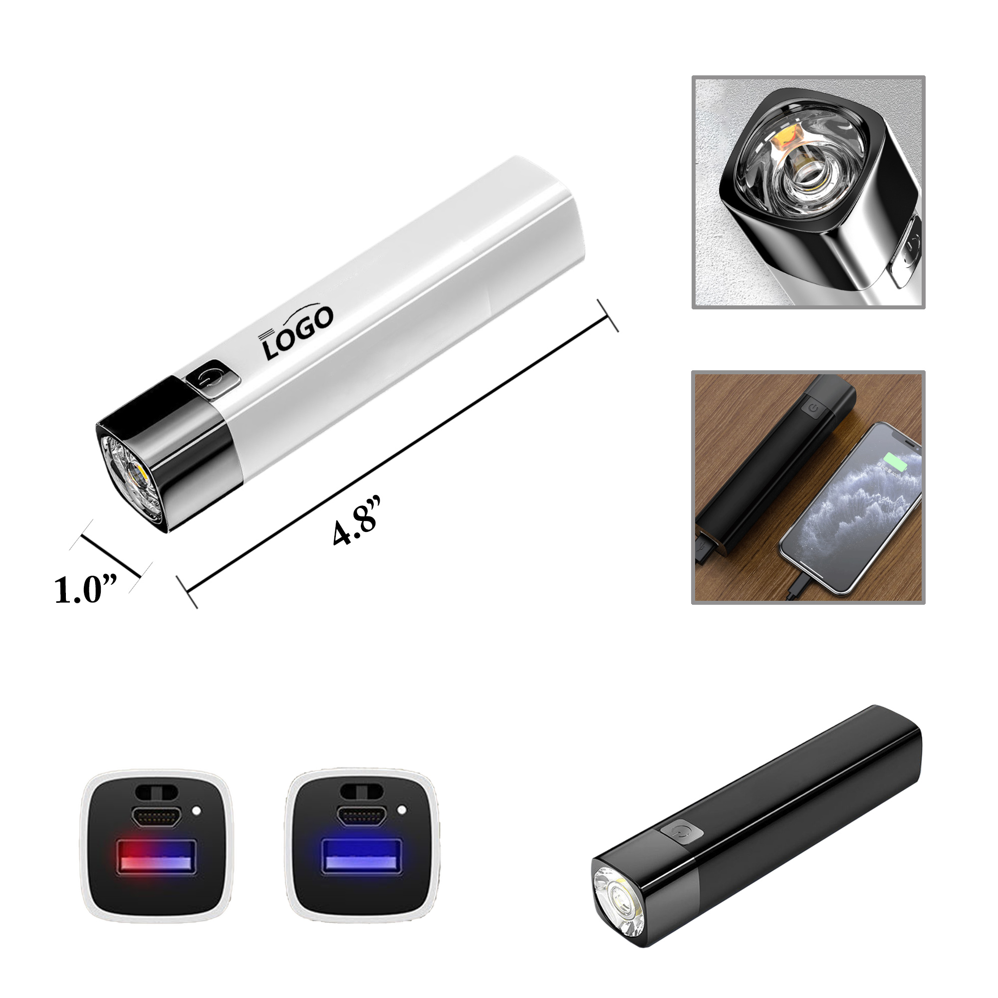 MOQ100 Compact ABS Flashlight Power Bank 1