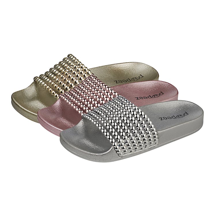 Girls' Slide Sandals - S-XL 3 Shimmering Colors Pearl Detail Strap 1