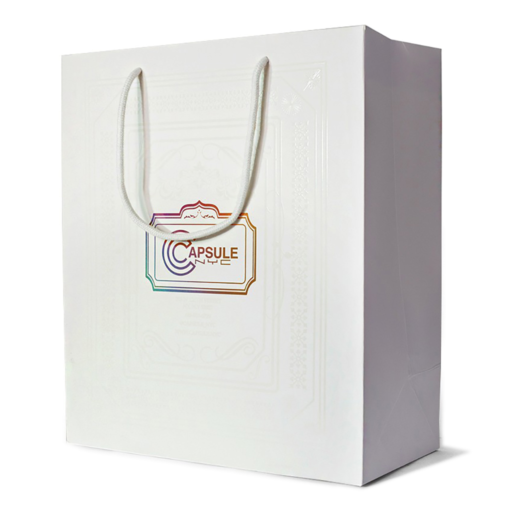 210g C1S paper bag with foil imprint on all sides (6.25*8*2.5") 2