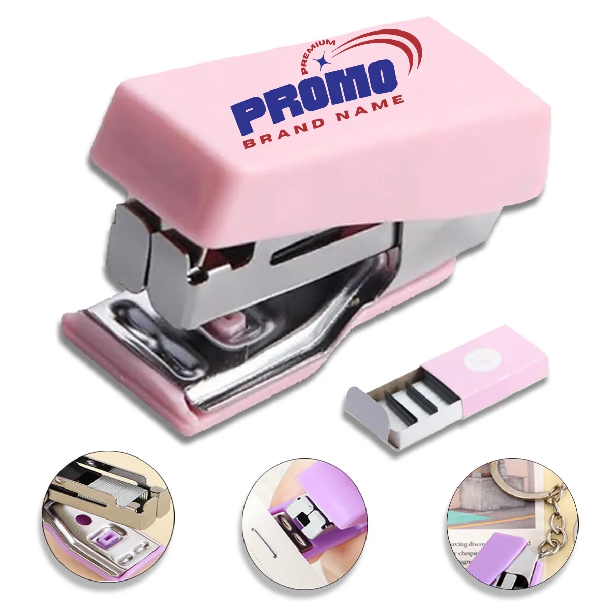 5 Sets Handheld Mini Cute Colorful Desk Keychain Stapler 4