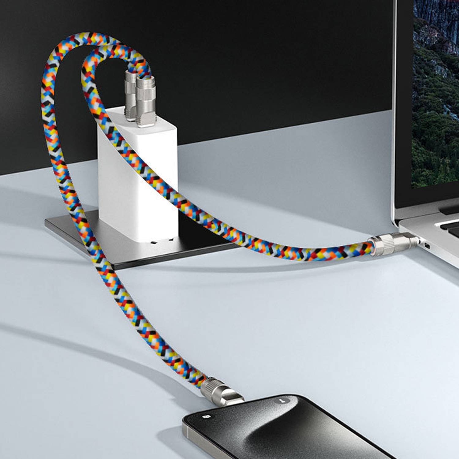 2-in-1 Woven Anti LossRrope PD60W Fast Charging Data Cable 2