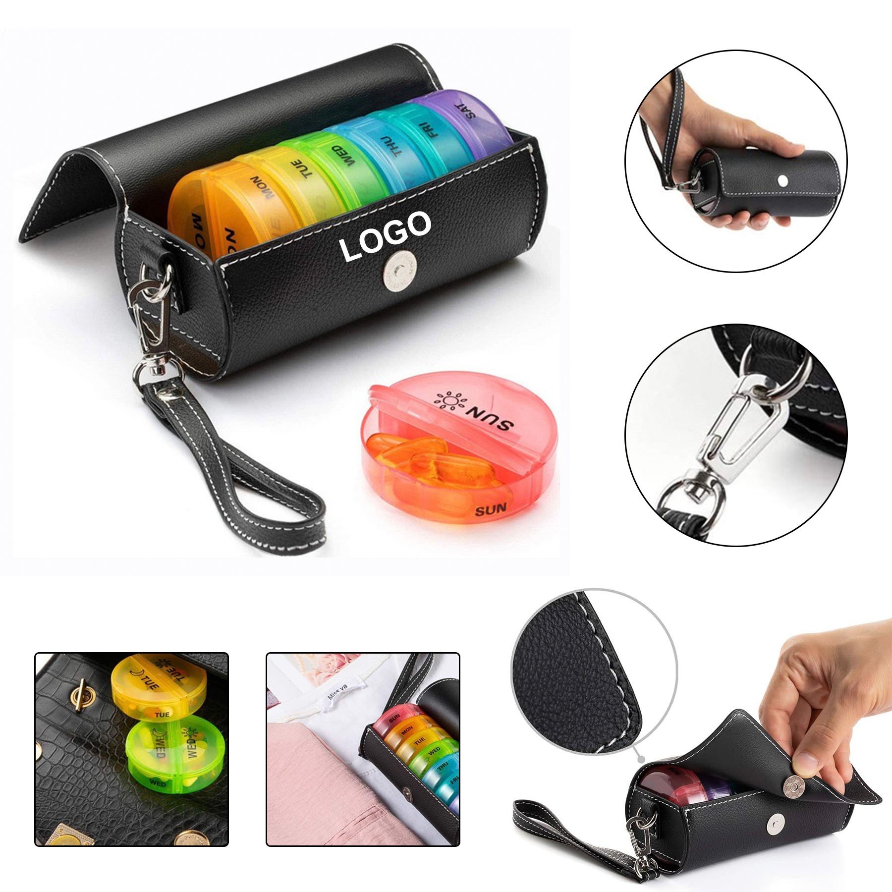 Weekly Pill Organizer 2 Times a Day with PU Leather
