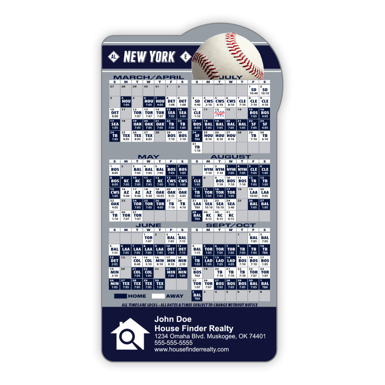 Magnet Sport Schedules - Baseball Shape (3.875x7.25) - 20 mil. 3