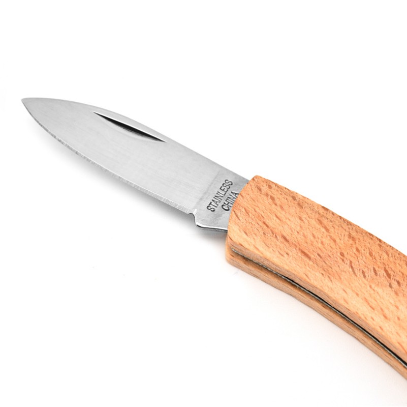 Stainless Steel Folding Pocket Knife with Wooden Handle 4