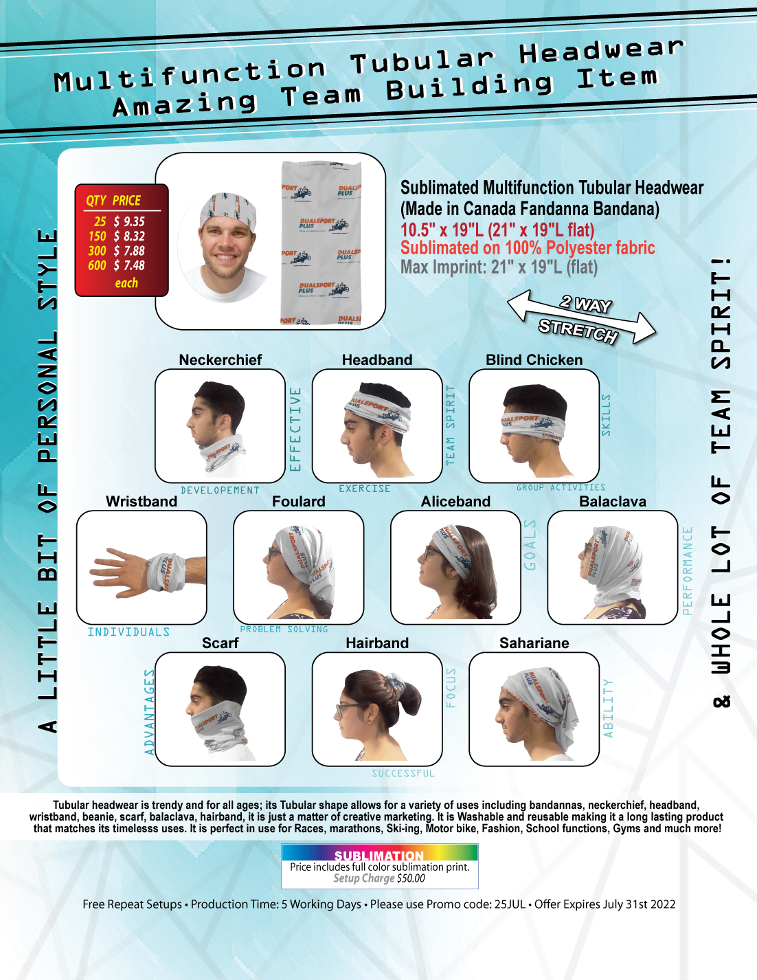 72 Hr Fast Ship - Domestic Made Sublimated Multifunction Tubular Headwear (Fandana Bandana) 3