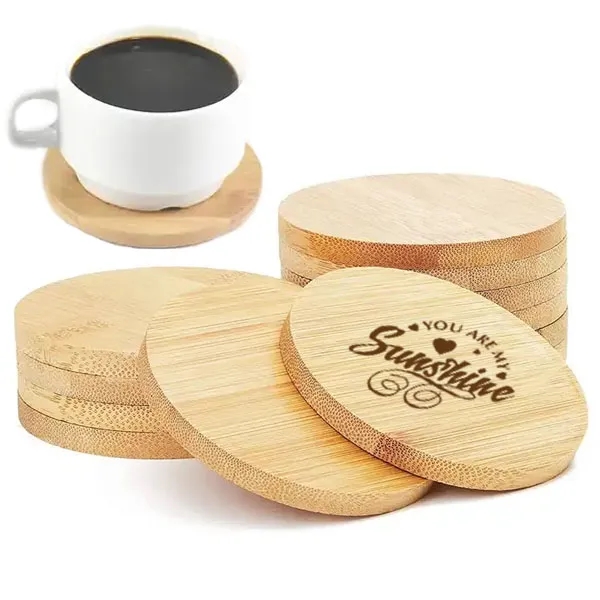 Natural Round Bamboo Coasters - 3.75" dia 4