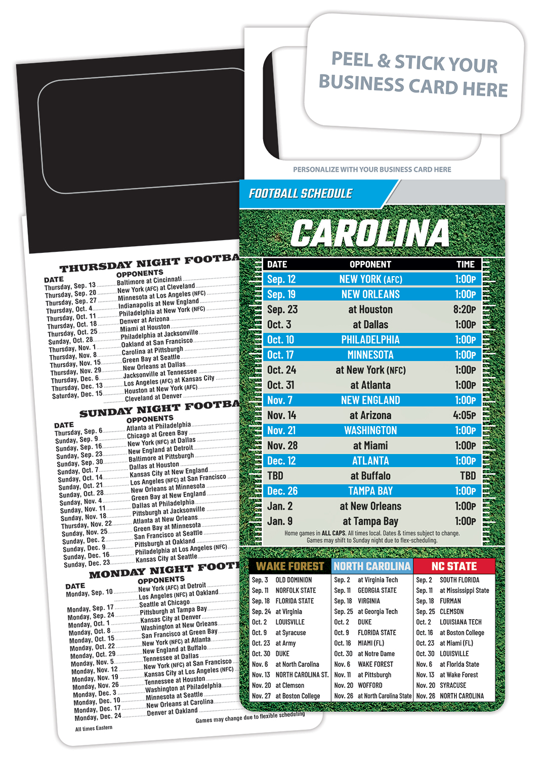 Pro Football Schedule Magnet - Peel and Stick Business Card (3.5x9)