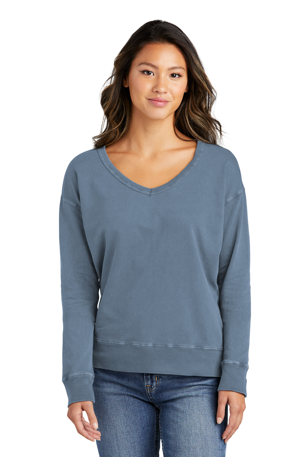 Port & Co Women's Beach Wash Garment-Dyed V-Neck Sweatshirt LPC098V 41