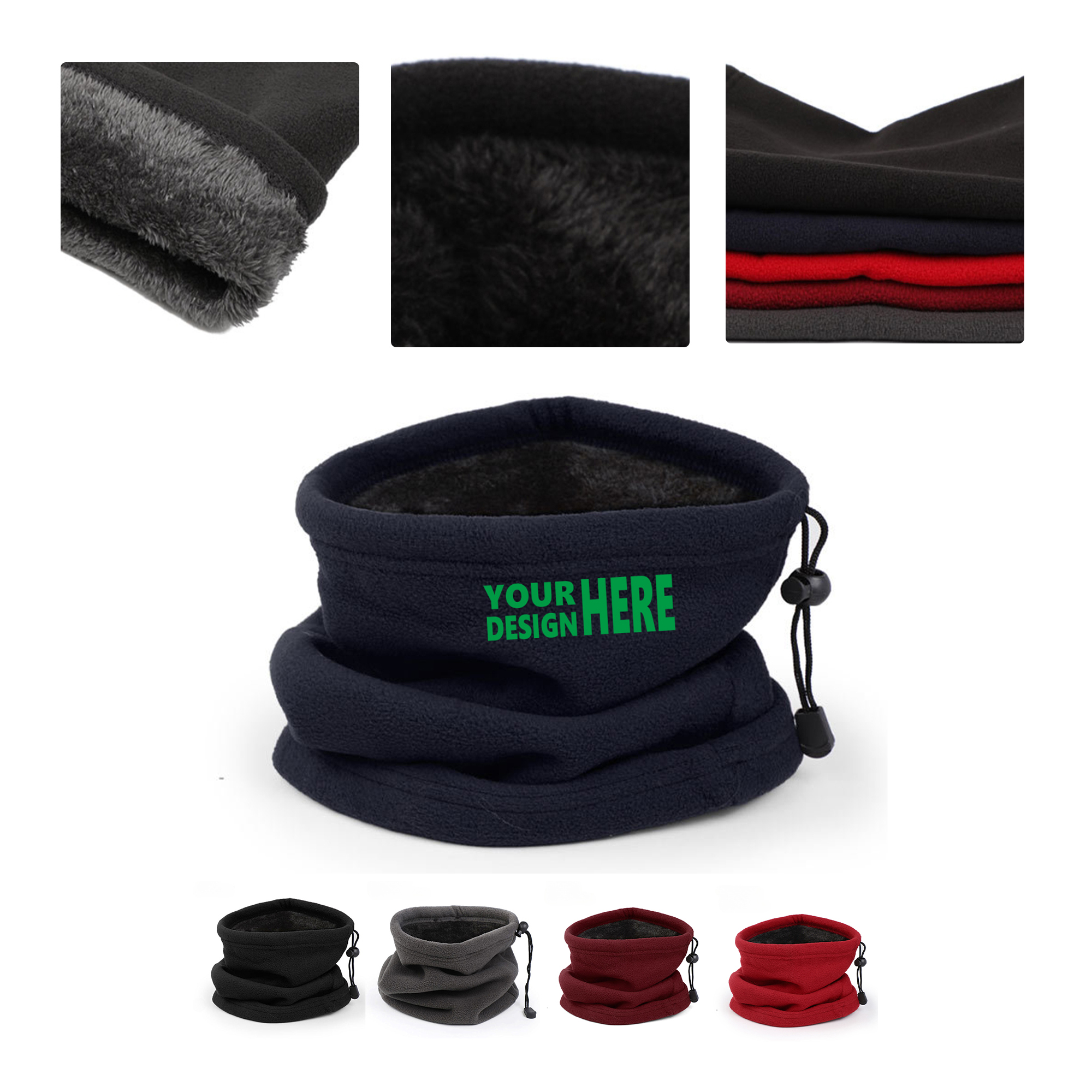 MOQ50 Custom Winter Fleece Neck Warmer Drawstring Design 2