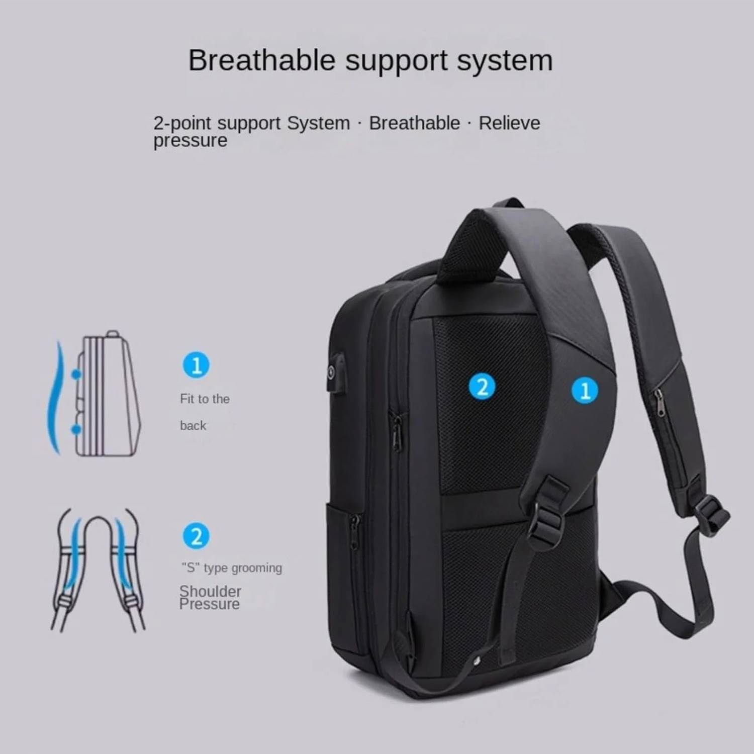 Large Capacity Oxford Backpack w/ USB Charging Port 3