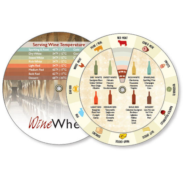 White Vinyl 2-Wheel wine & food pairing (4.25" dia.) Full Colour Front Imprint Black on Back