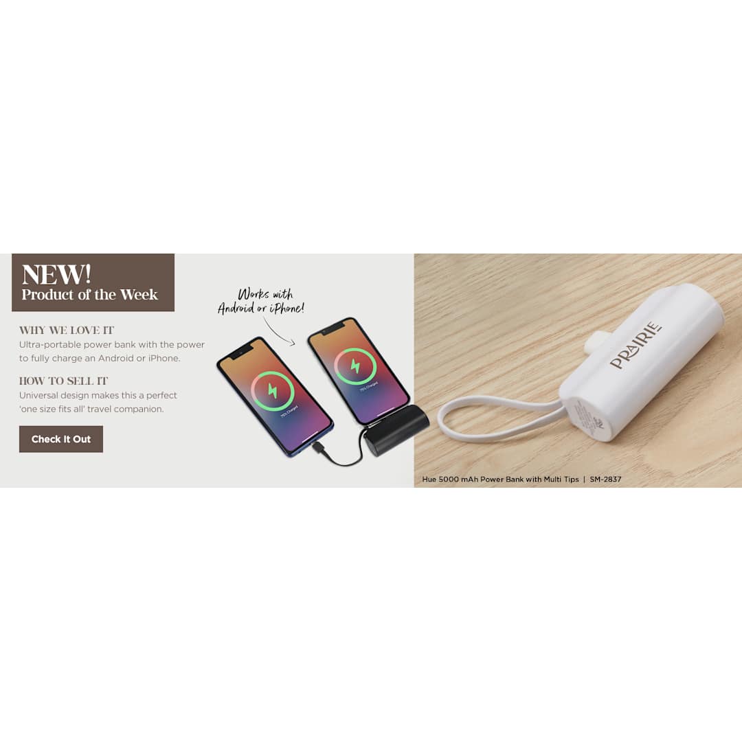 Hue 5000 mAh Power Bank with Multi Tips 87