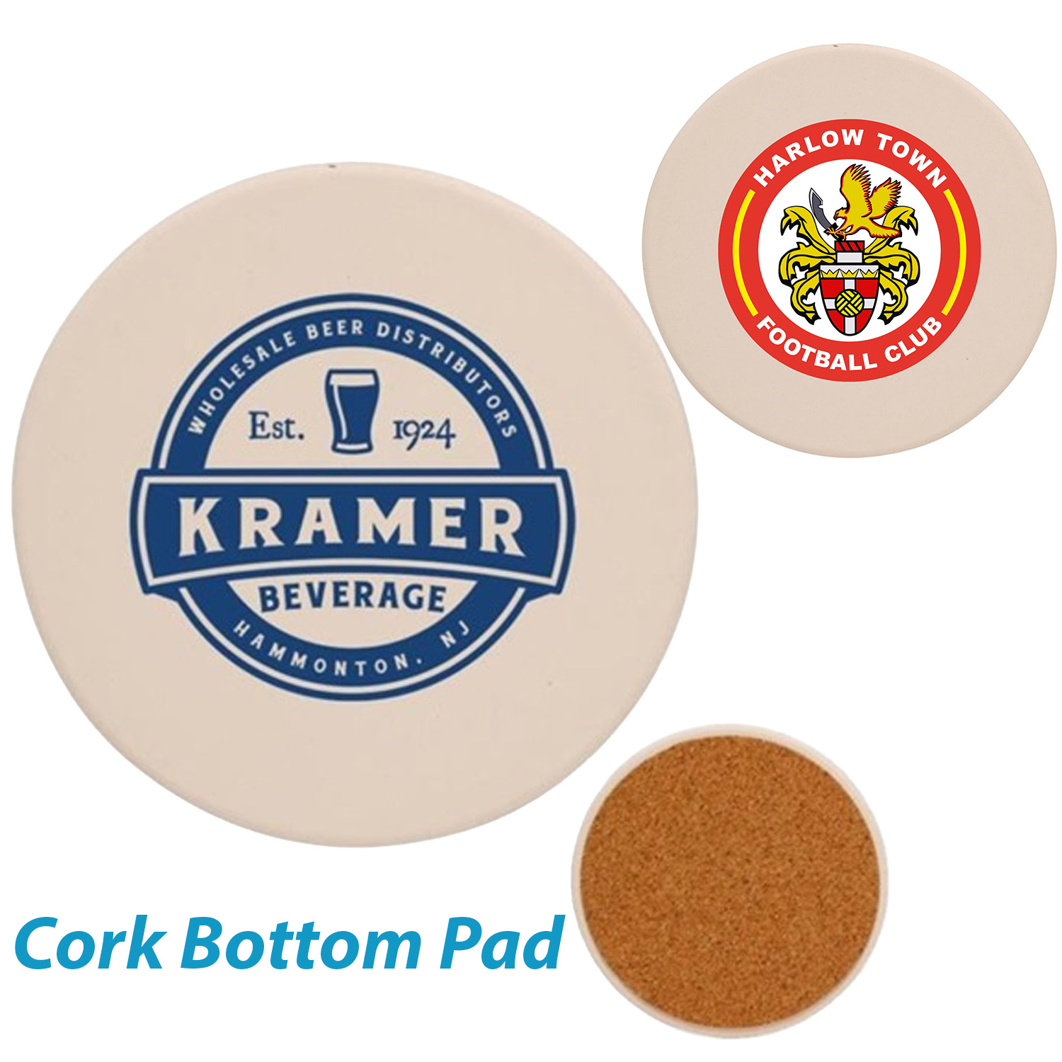 USA Printed 4" Round Ceramic Coaster w/ Custom Logo 2