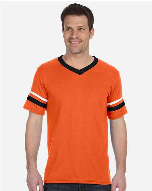 V-Neck Jersey with Striped Sleeves - 360 24