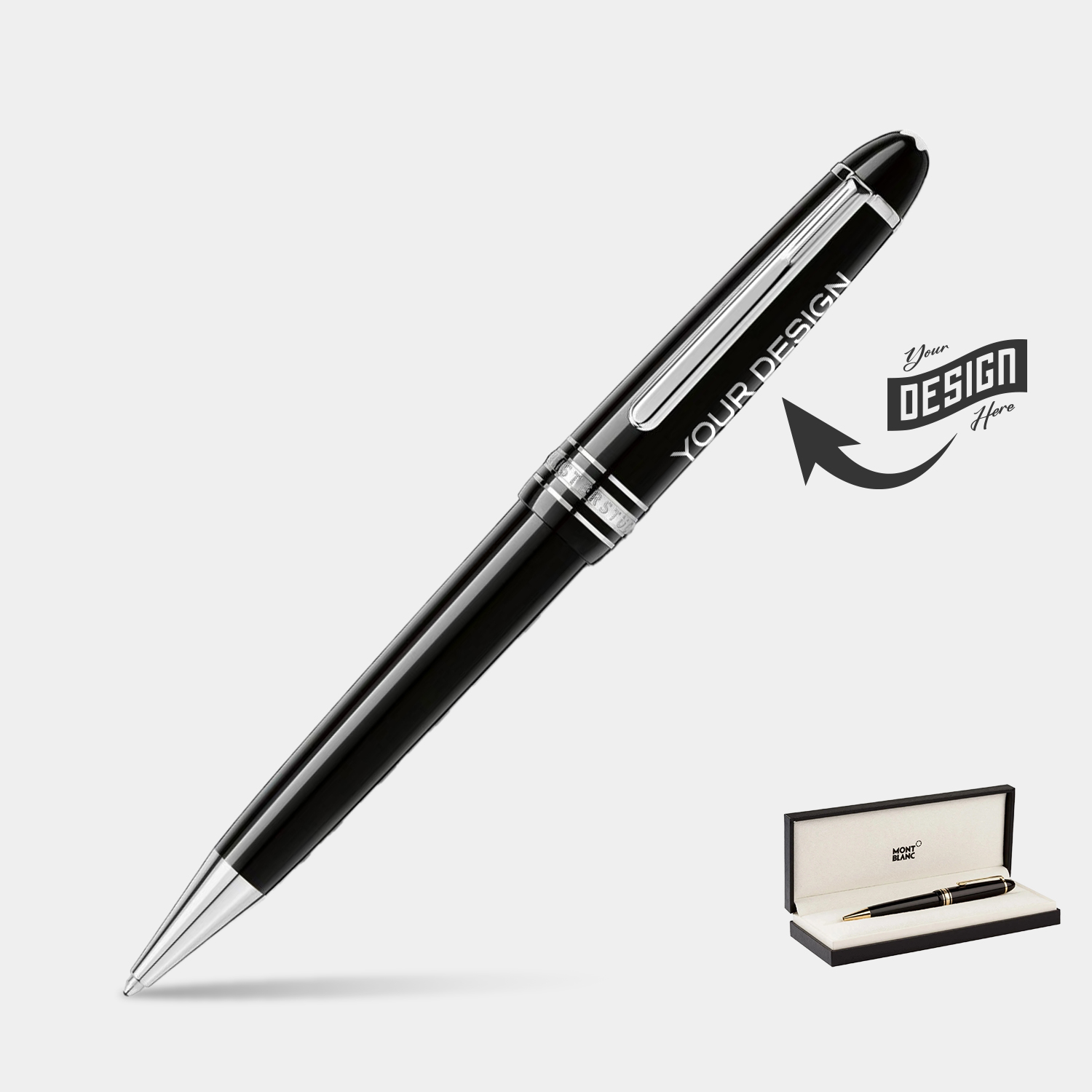 MONTBLANC® Legrand Luxury Ball Point Black & Platinum Trim Pen w/ Gift Box 1