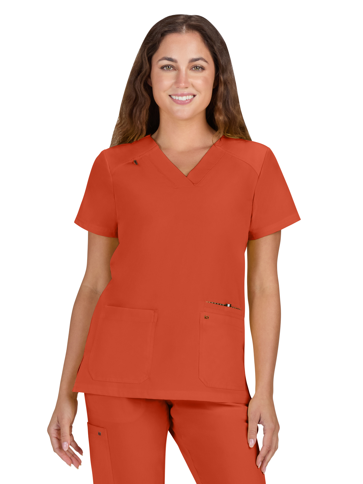 koi - Next Gen - Women's Three-Pocket Wide V-Neck Stretch Hustle and Heart Top 61