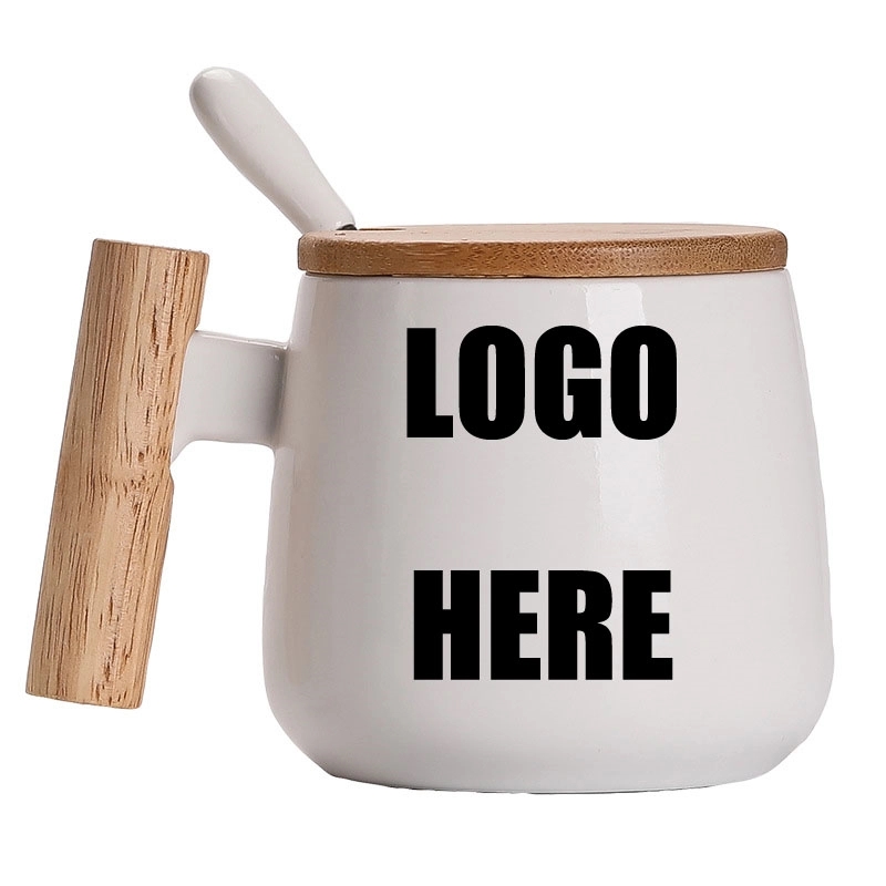 Custom 15 OZ Wooden Handle Coffee Mug with Lid and Spoon 2
