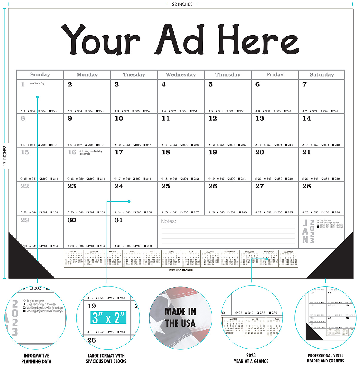 Jumbo Desk Pad Calendar - Black/Gray Datepad w/Year at Bottom 8