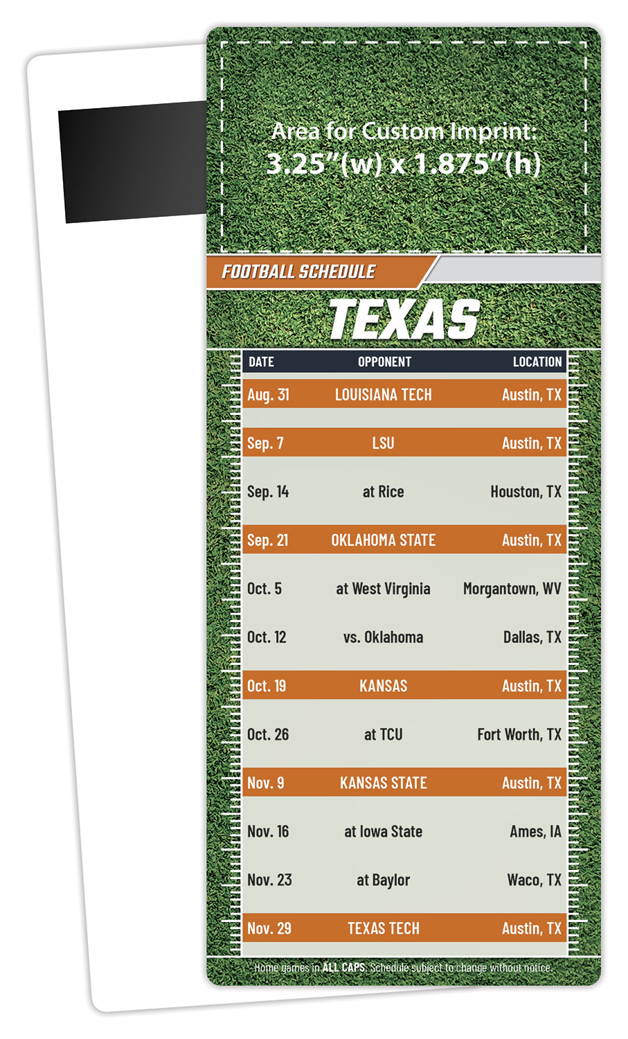Football Schedule Laminated Card/Postcard with Magnet Strip 3.5x8.5 - 14 pt. 1