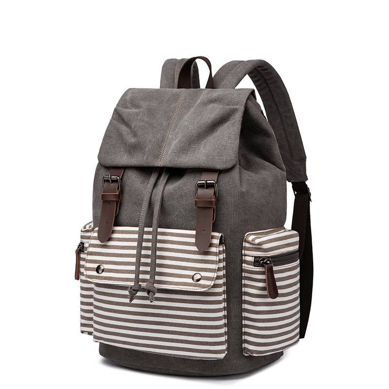 Striped Casual Canvas School Backpack 14