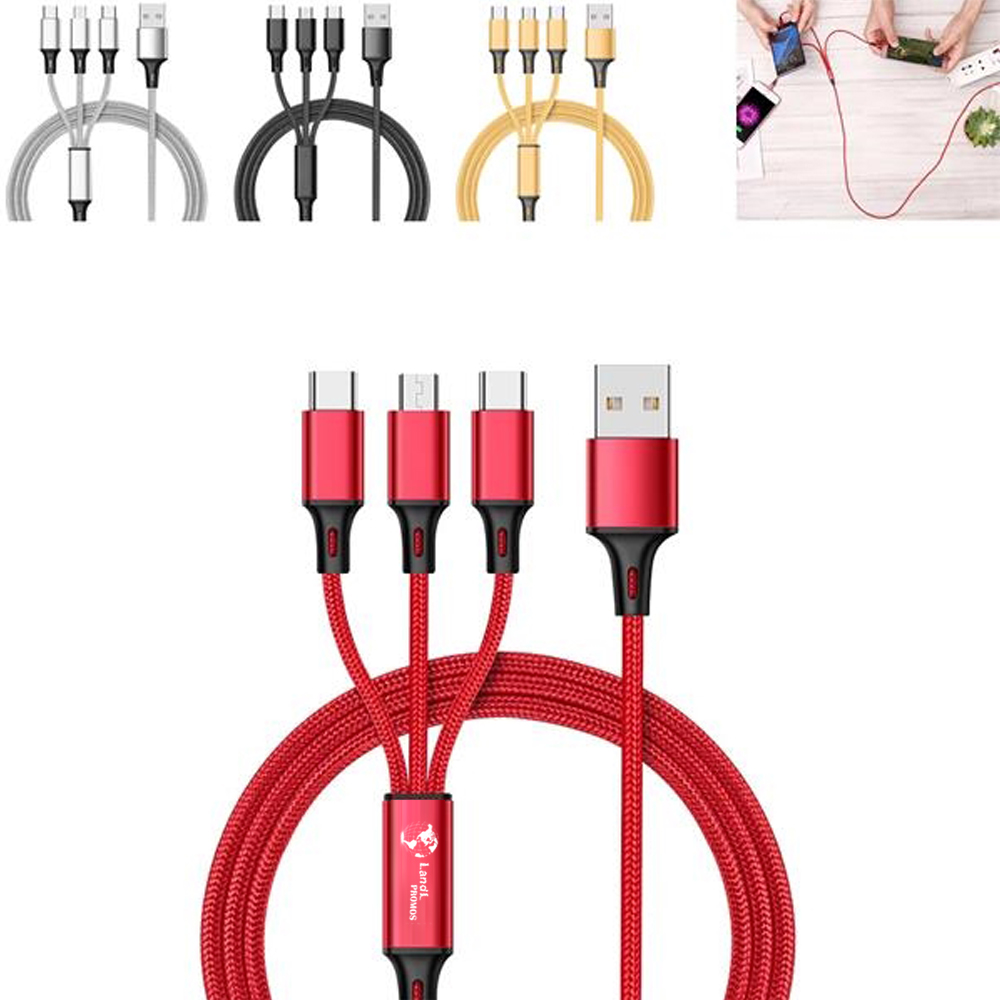 3 in 1 Charger Cable Nylon Braided Multiple USB Cable 2