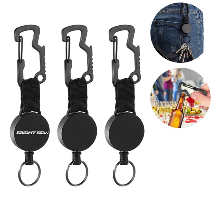 Carabiner Wire Keychain with Bottle Opener and Badge Reel 2