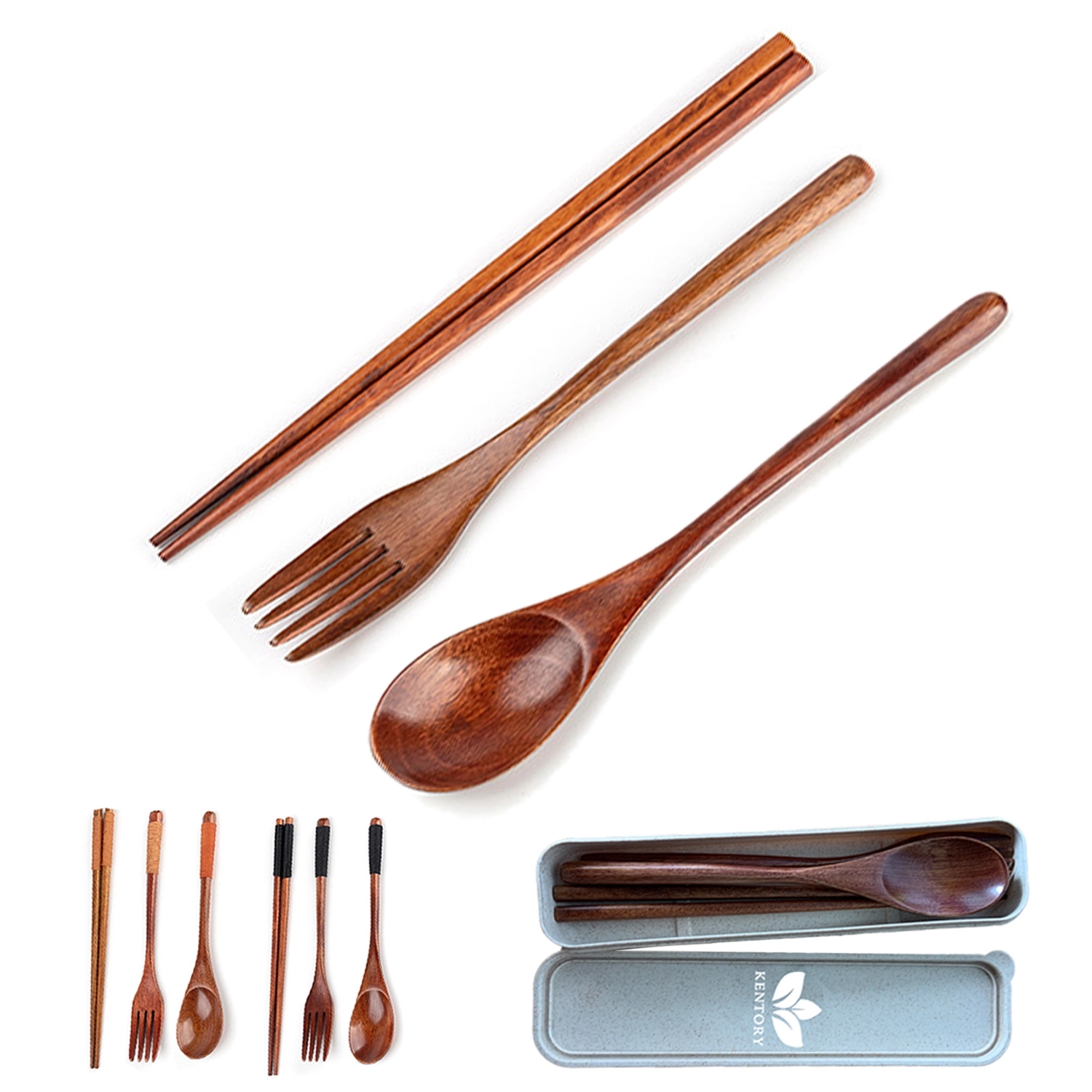 3Pcs Wooden Fork And Spoon Chopsticks Tableware Cutlery Set 2