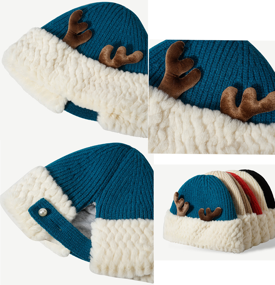 Christmas Cute Red Antler Knitted Beanie Hat 1