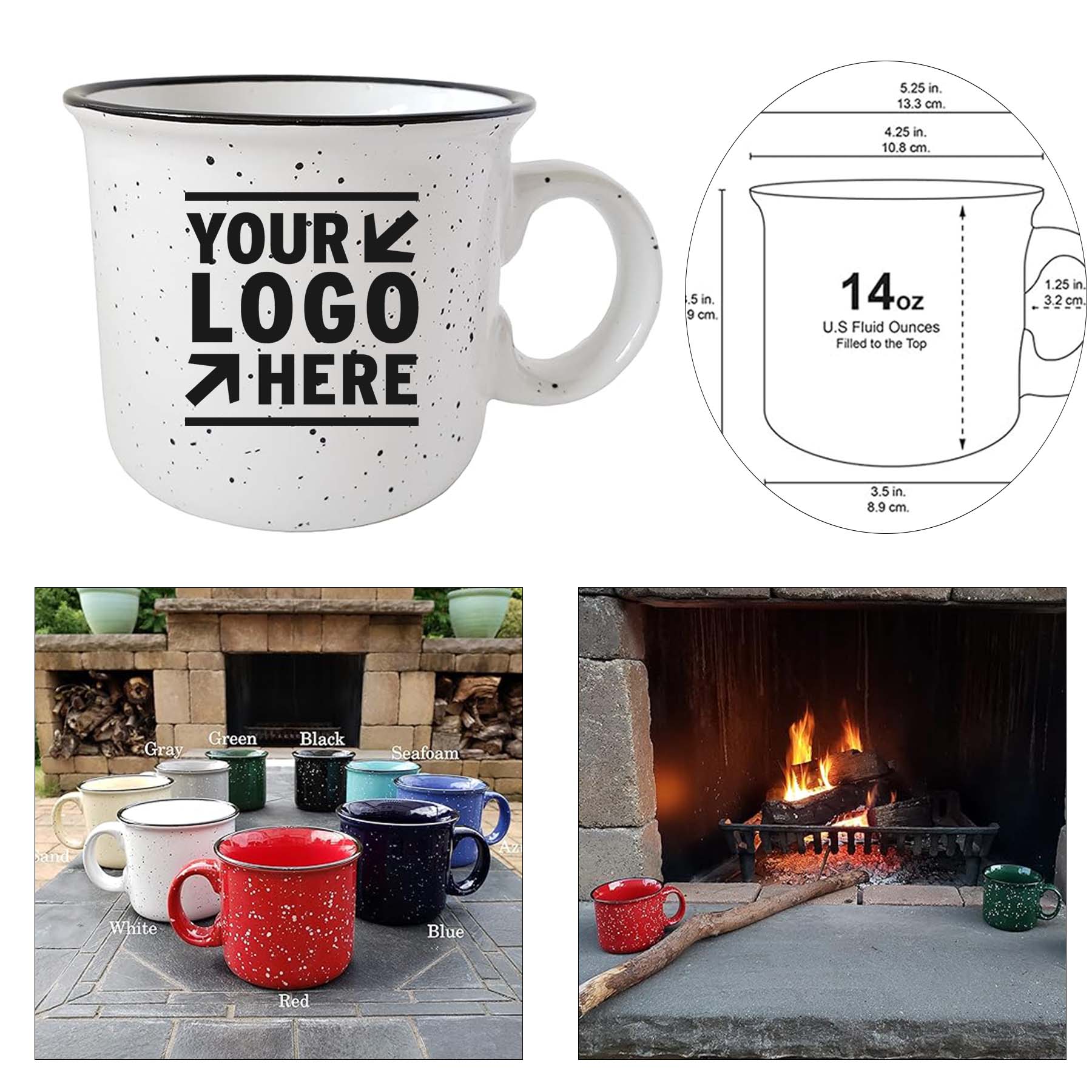 Essential Drinkware 14oz Ceramic Campfire Coffee Mug Durable Thick Camping Cup with Speckled 2