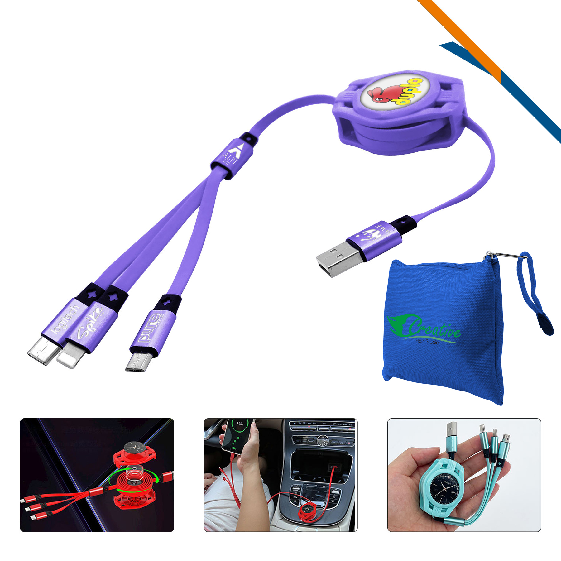 Avery 3in1 Retractable Fast Charging Cable 18