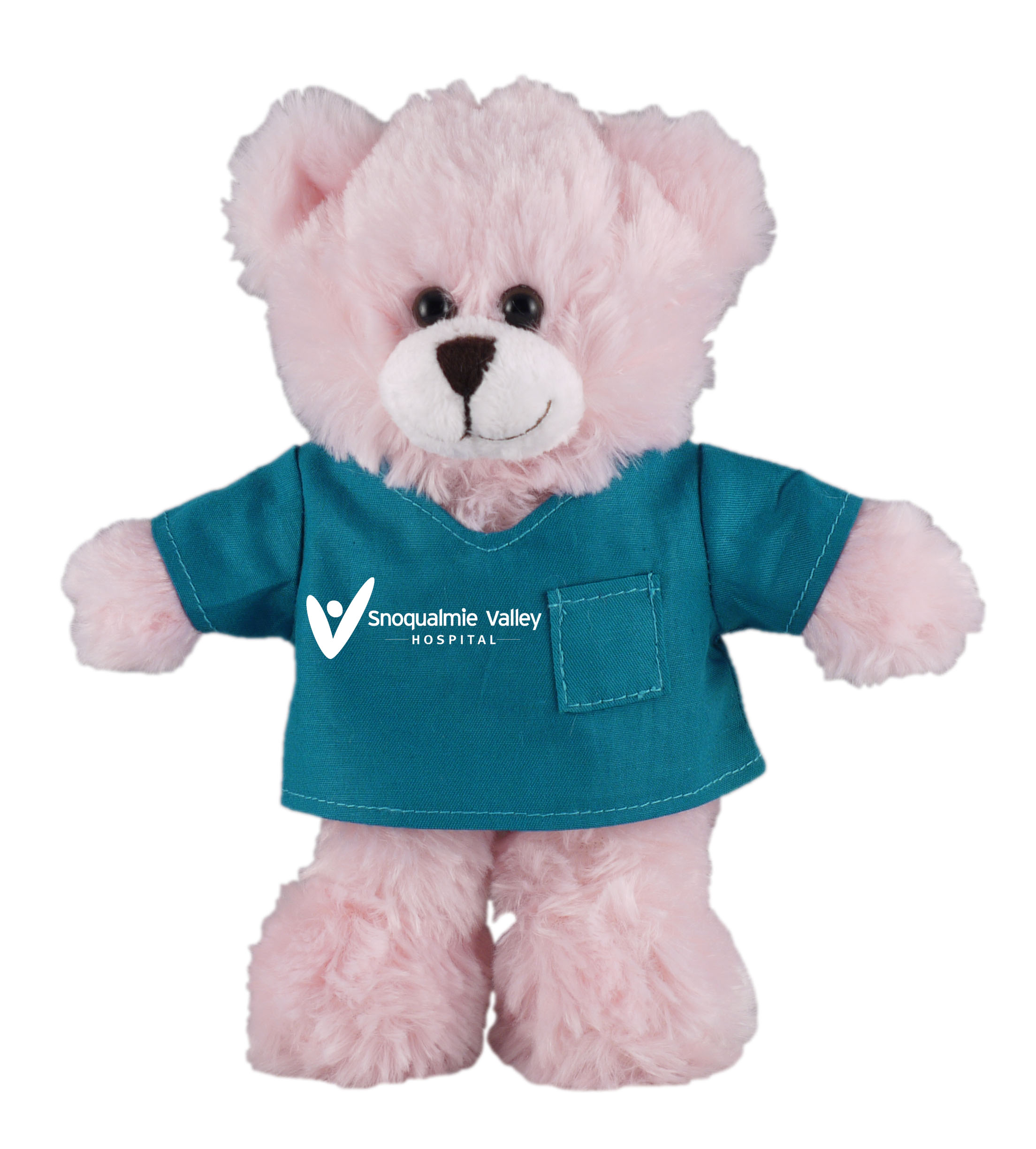 Soft Plush Stuffed Pink Bear in scrub shirt 2