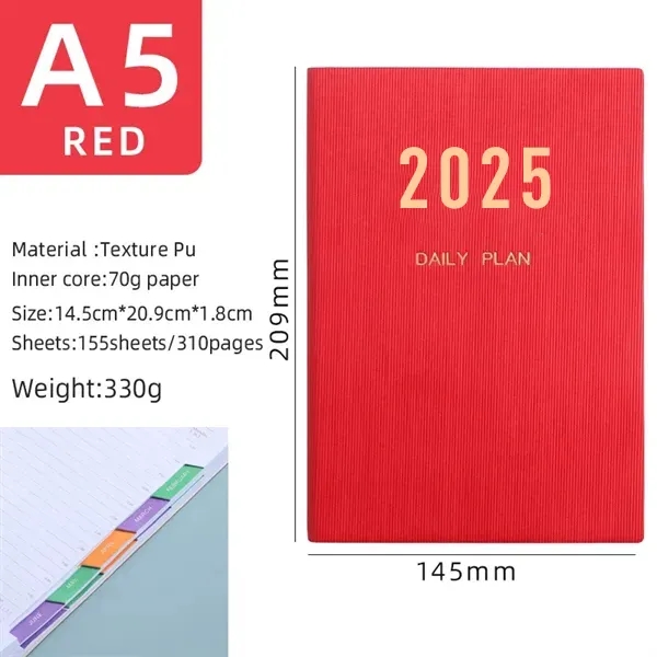 2025 A5 Prime Daily Planner Notebook 365 Days Agenda