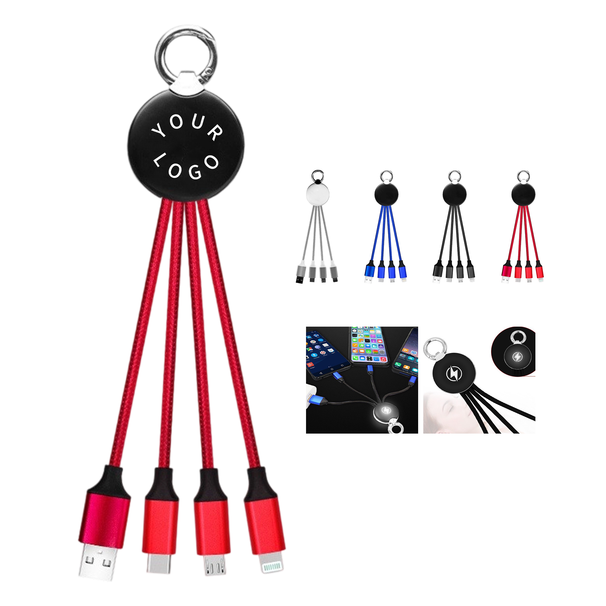Nylon Three In One Charging Cable With Light Up Logo 5