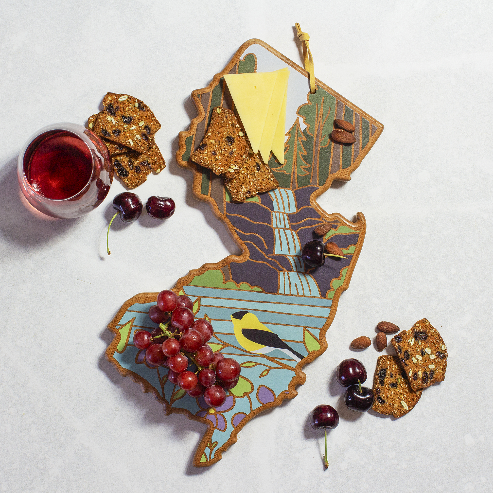 New Jersey State Shaped Serving and Cutting Board with Artwork by Summer Stokes 3